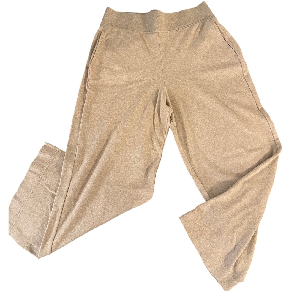 Pact Womens Organic Cotton Crop Lounge Pants Camel Tan Wide Leg Side Slit Medium